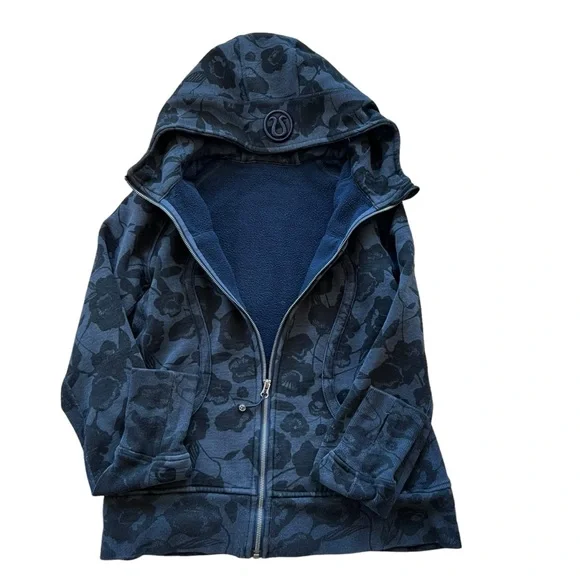 RARE: Lululemon Scuba Full Zip Hoodie Il Flat Inky Floral hHathered Blue Size 12 - Picture 5 of 10